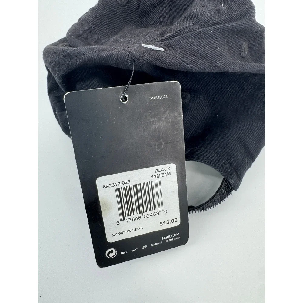 Nike‎ Infant Unisex Black Baseball Cap Hat 12/24M Adjustable Swoosh Logo